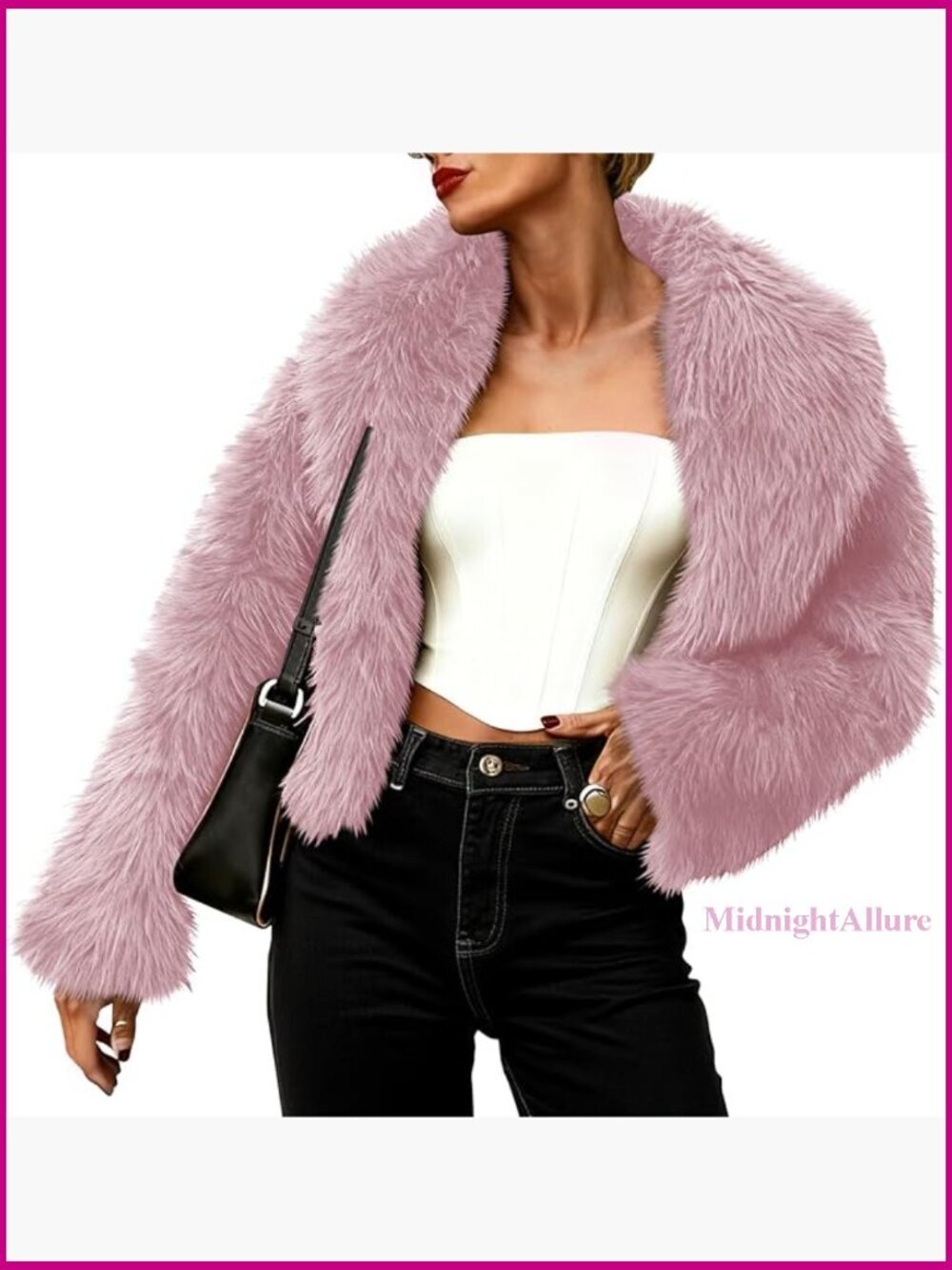 Cropped Faux Fur Jacket, Long Sleeve, Recycled Polyester, Winter Coat